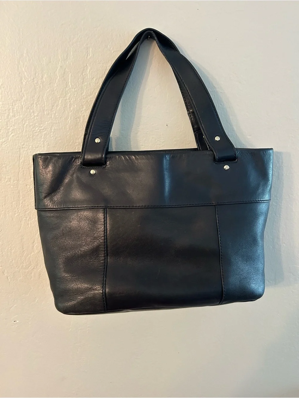 kate spade Black Leather Tote with Front Flap Detail